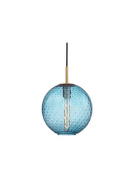 Rousseau 11 1/4 inch Pendant in Blue Glass and Aged Brass.